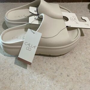 CALIA by Carrie Underwood Cream Mules with Platform Sole